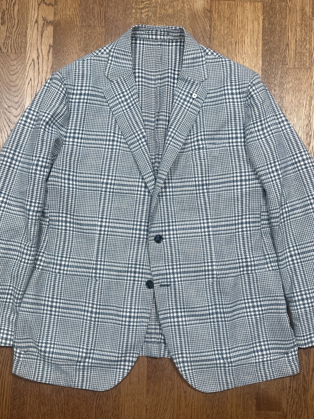 LBM 1911 Unstructured Cotton Prince of Wales Plaid White Blue Blazer Mens 58R